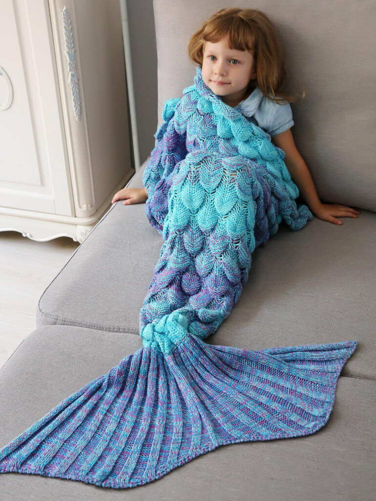 23 OFF Home Decor Crochet Fish Scale Knit Mermaid Blanket Throw For 