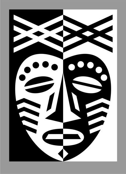 African Mask Design In Two Tone Paper Collage Aztec Pattern Drawing 