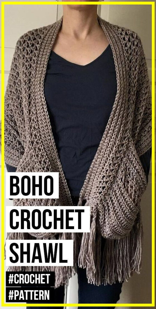Boho Crochet Shawl With Pockets And Fringe Pattern Crochet Shawl Easy 