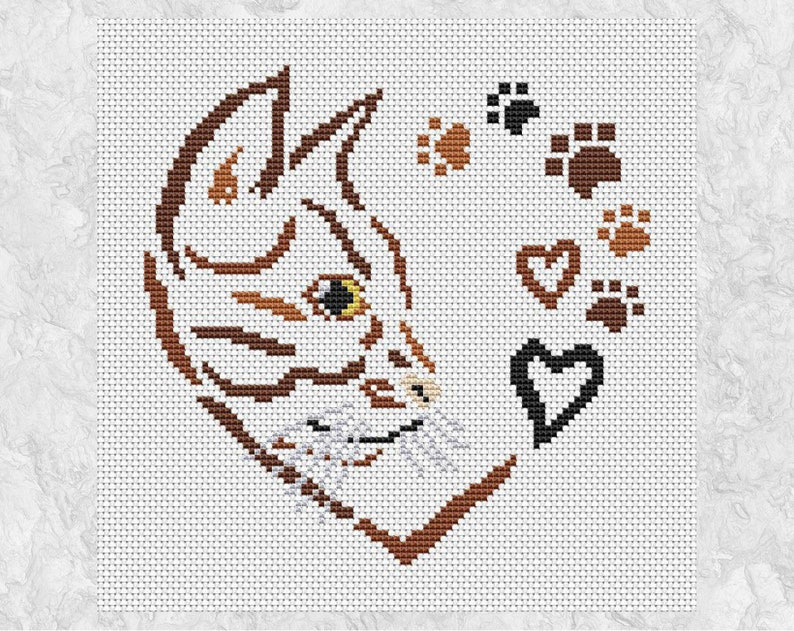 Cat Heart Cross Stitch Pattern Paw Prints Gift For Cat Or Etsy
