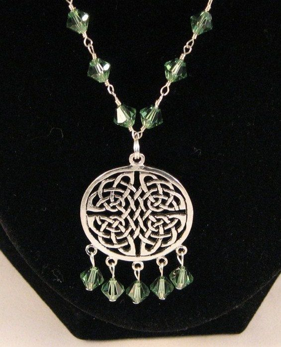 Celtic Knot Sterling Silver WireWrapped Green By Naturaljewelry 36 00