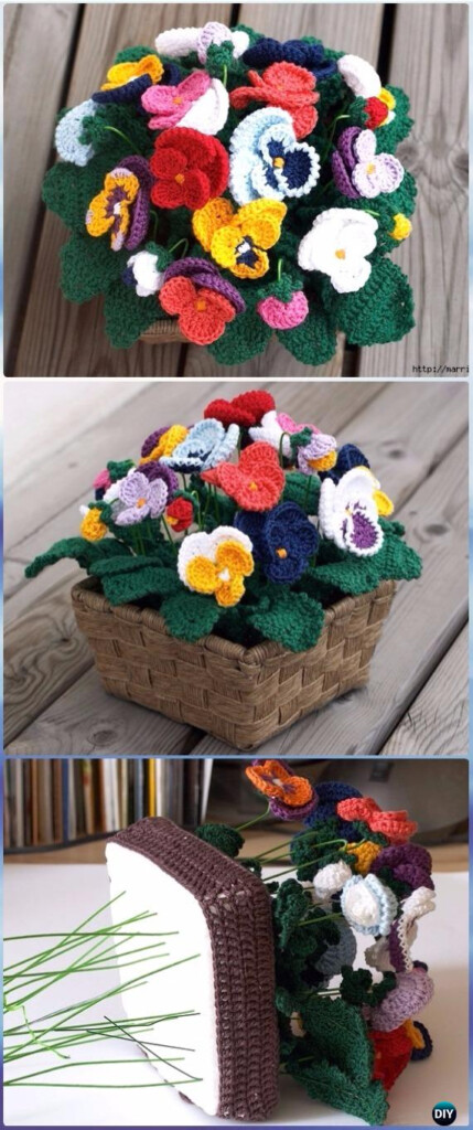 Crochet 3D Flower Bouquet Free Patterns Picture Instructions 