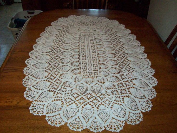 Crochet Pineapple Tablecloth Runner Oval Rectangle 75 Etsy 