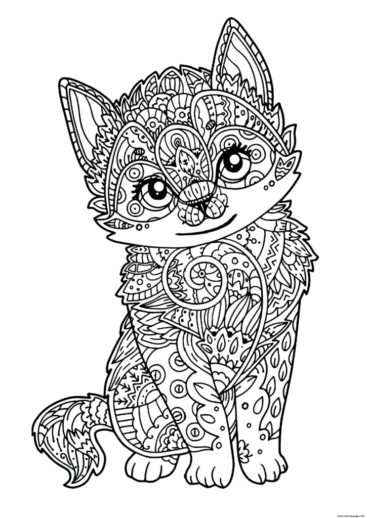 Cute Cat Adult Zentangle Coloring Page Printable