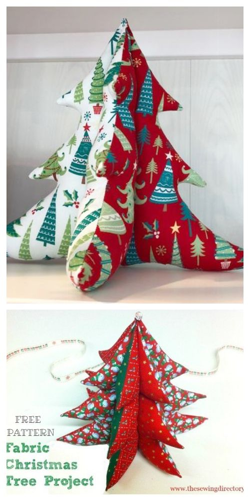 DIY 3D Stuffed Fabric Christmas Tree Free Sewing Patterns Tutorials 