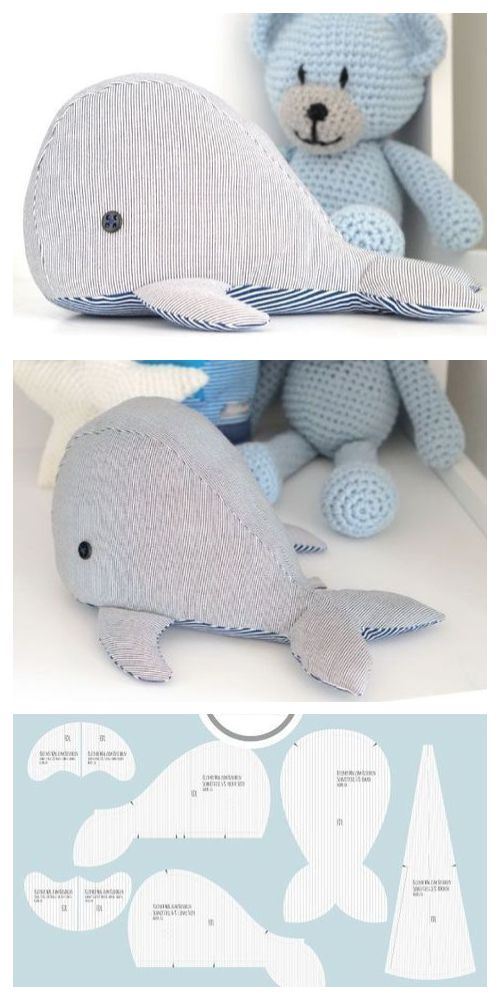 DIY Fabric Whale Plush Free Sew Patterns 3 Sizes Fabric Art DIY 