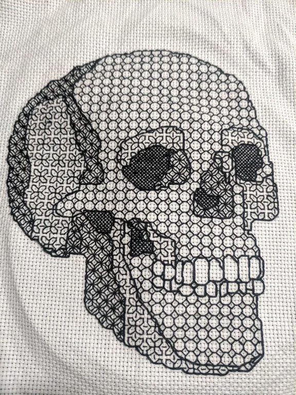  FO Blackwork Skull Based On Dmc Free Skull Pattern CrossStitch 