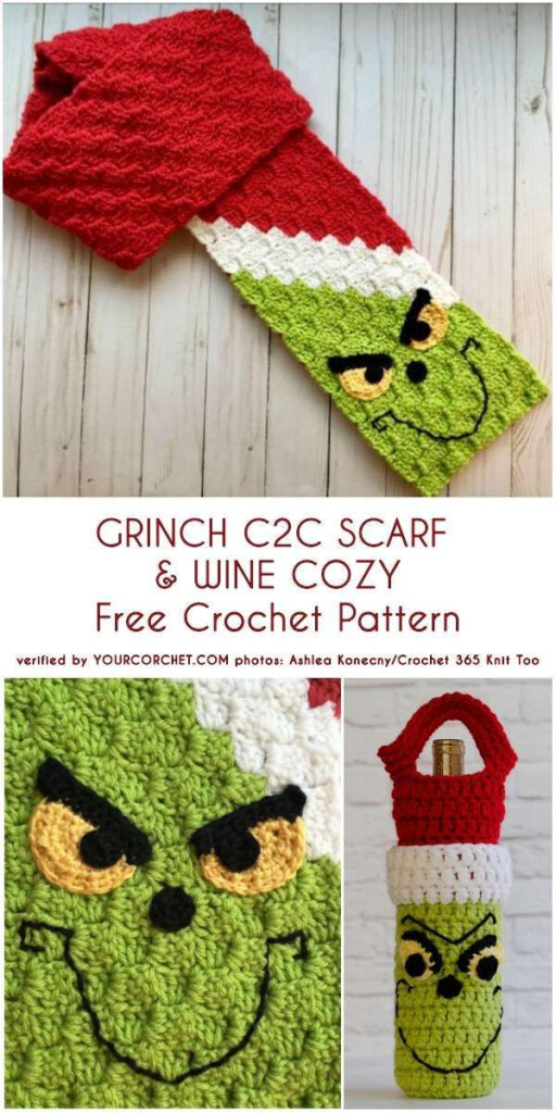 Grinch C2C Winter Accessories Free Patterns Crochet Kids Scarf Scarf 