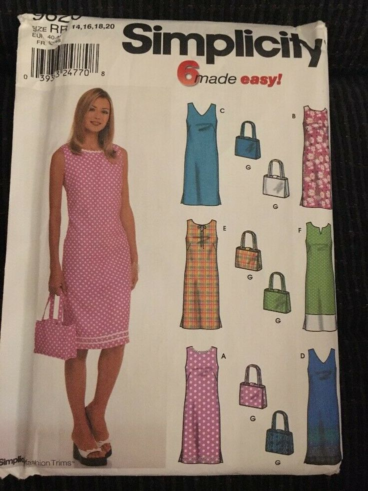 Simplicity Pattern 9620 Sleeveless Dress Purse Size 14 20 EBay