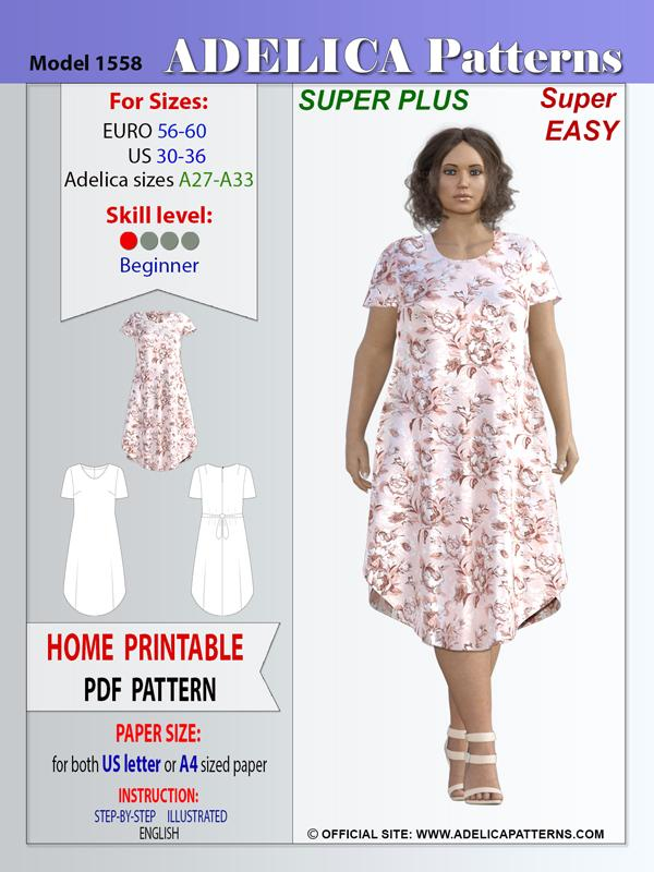 Super Plus Size Dress Sewing Pattern Pdf 1558 By Adelica Patterns