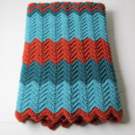Teal And Rust Crochet Lap Blanket Afghan Chevron Pattern