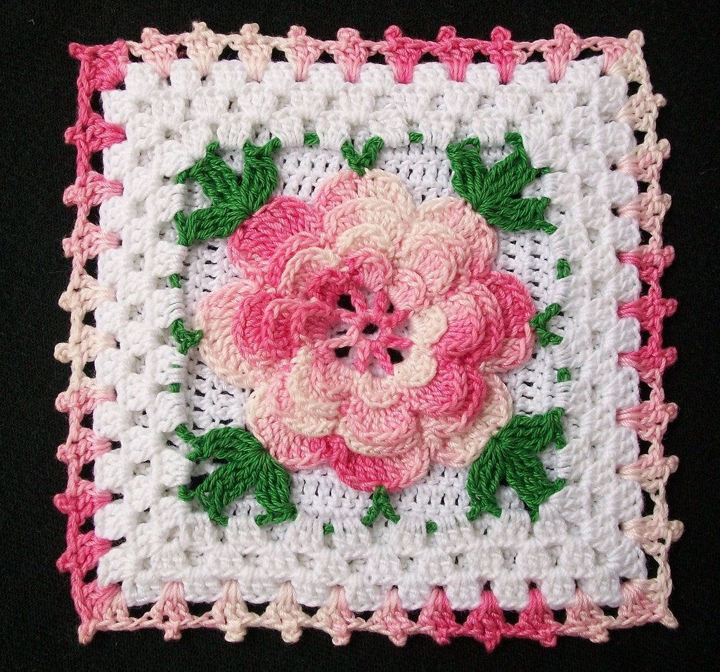 Thread Crochet Potholder With Pink Rose Thread Crochet Flo Flickr